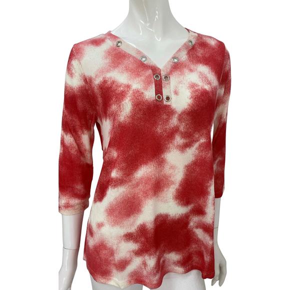 NEW FRENCH KYSS soft stretch tie dye grommet top in red - Picture 1 of 1